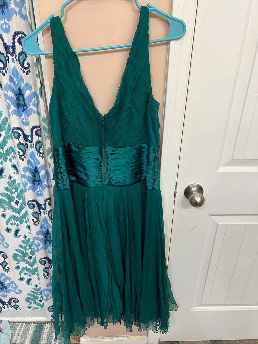 Tadashi Shoji Teal V-Neck Sleeveless Midi Dress with Satin Sash - Picture 2 of 4